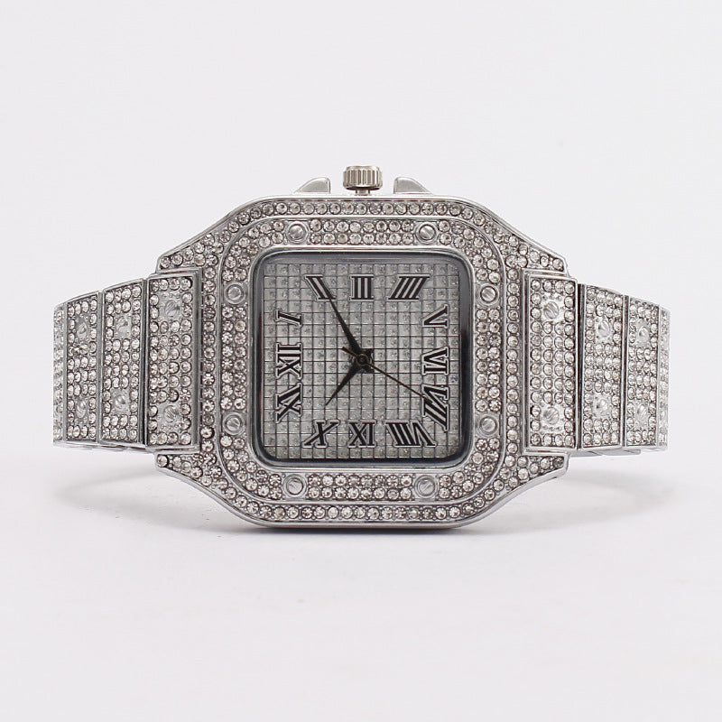 Square Diamond Full Diamond Roman Watch