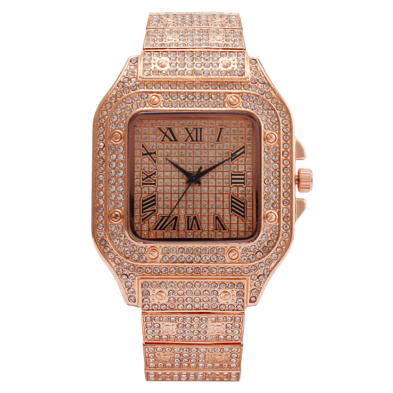 Square Diamond Full Diamond Roman Watch