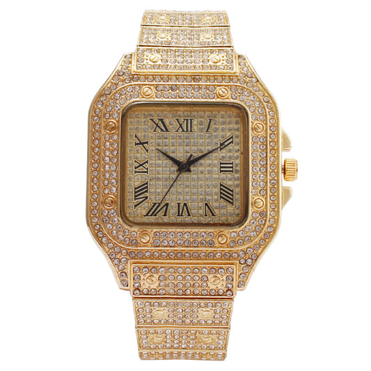 Square Diamond Full Diamond Roman Watch