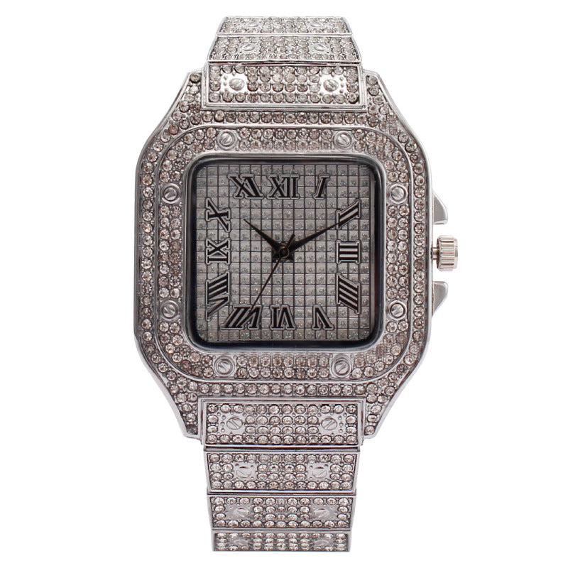 Square Diamond Full Diamond Roman Watch