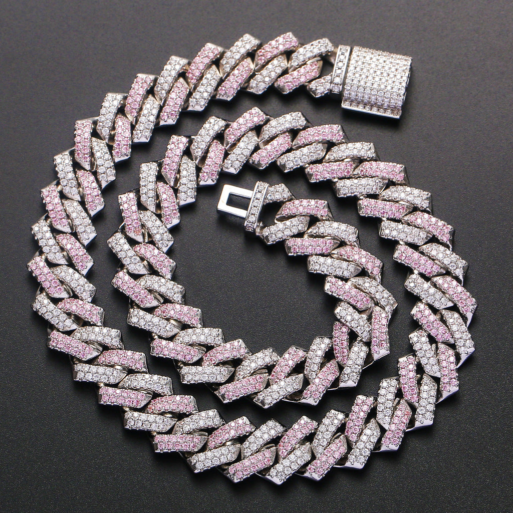 Men's Hip Hop Personality Cuban Necklace Pink Zircon