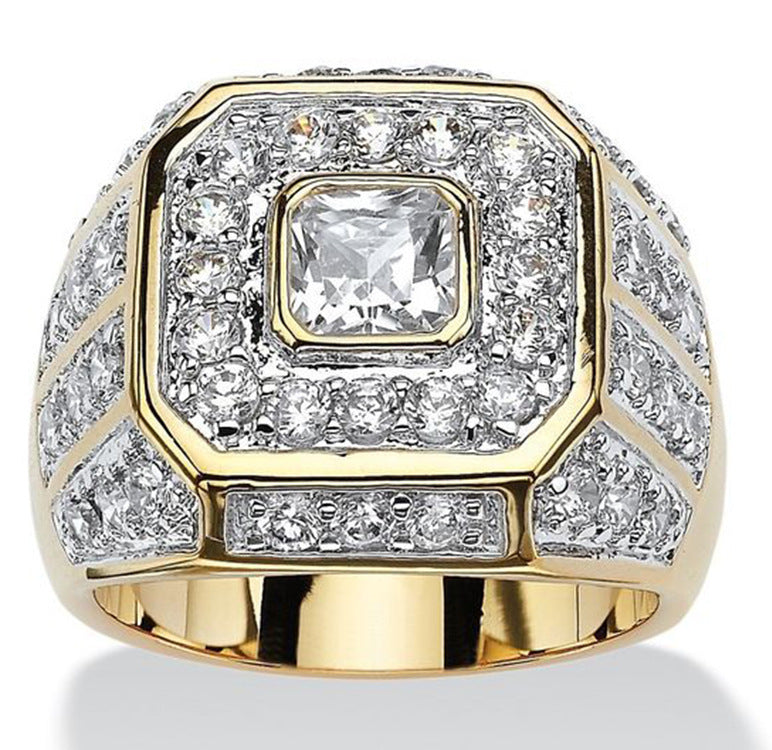 Men's Gold-plated Two-tone Zircon Ring