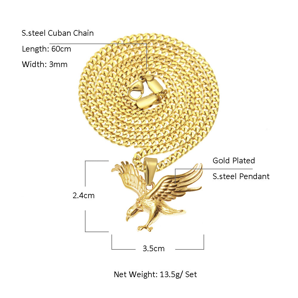 Men's Stainless Steel Vacuum Gold Plated Eagle Pendant