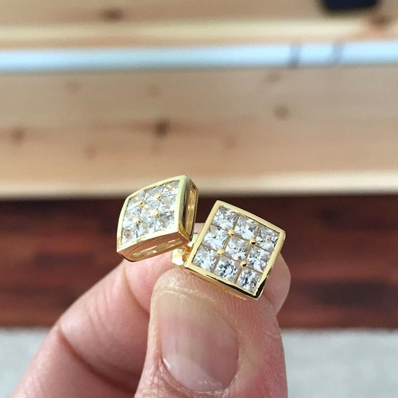 Simple Square Full Diamond Gold-plated Earrings Niche