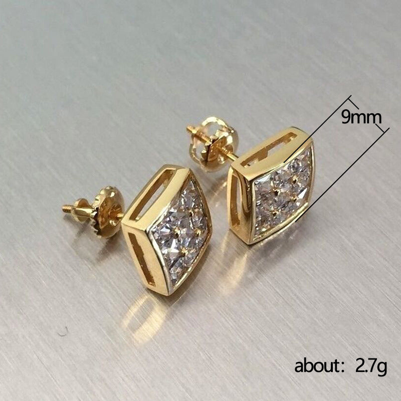 Simple Square Full Diamond Gold-plated Earrings Niche