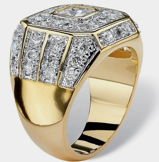 Men's Gold-plated Two-tone Zircon Ring