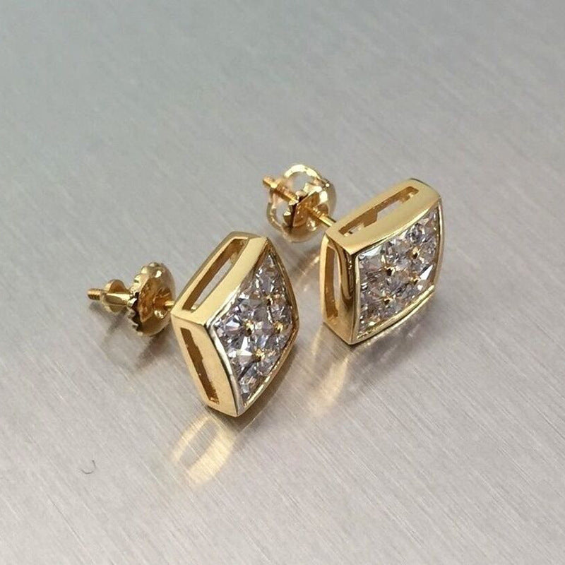 Simple Square Full Diamond Gold-plated Earrings Niche